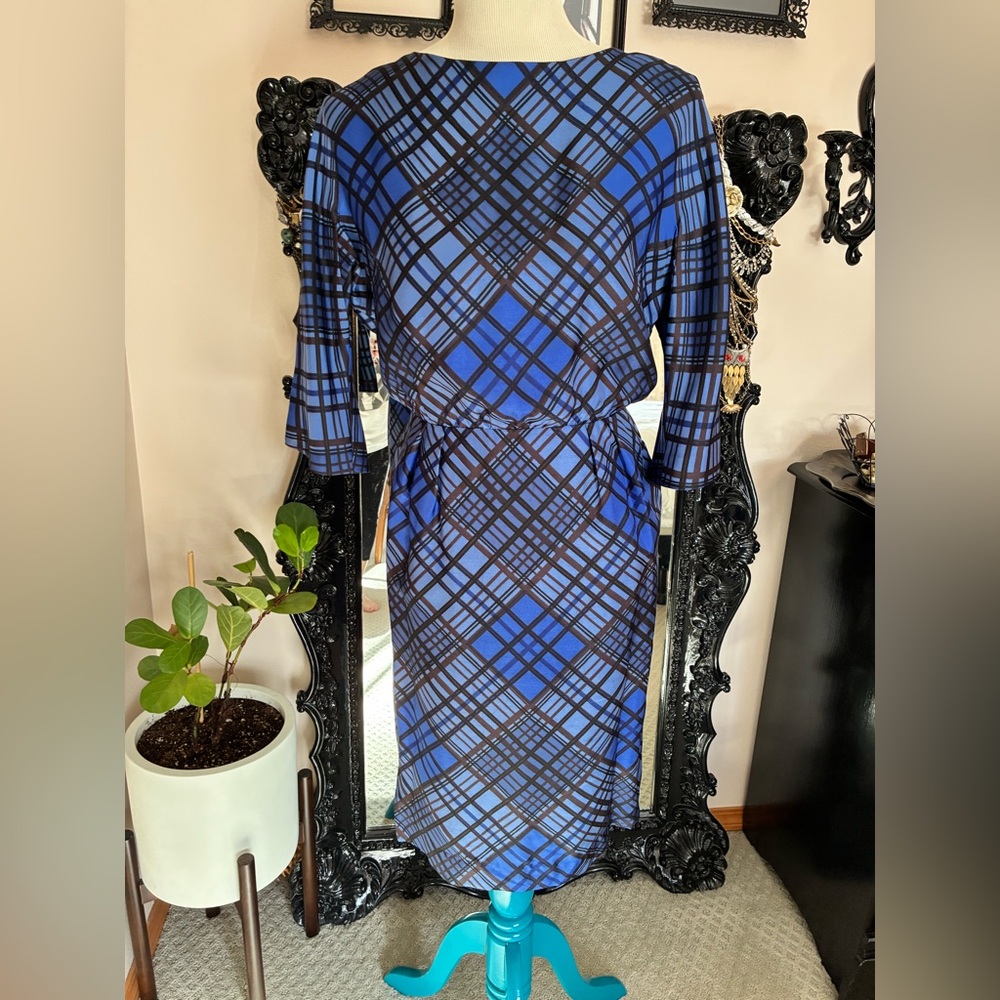 Fabulous Vintage 60’s Blue Plaid Pencil Dress- Size Small
